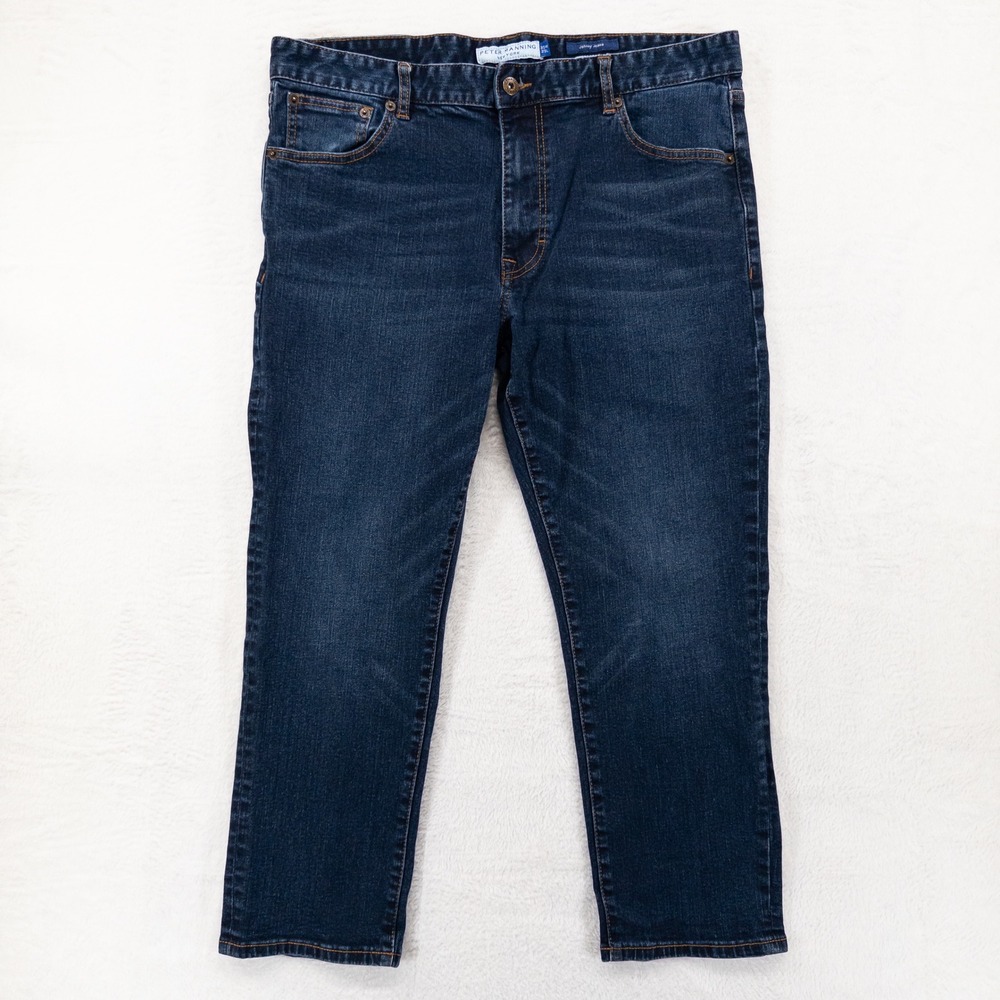 Peter Manning Mens Johnny Jeans 35W 25L Dark Indigo Blue Stretch Slim Fit